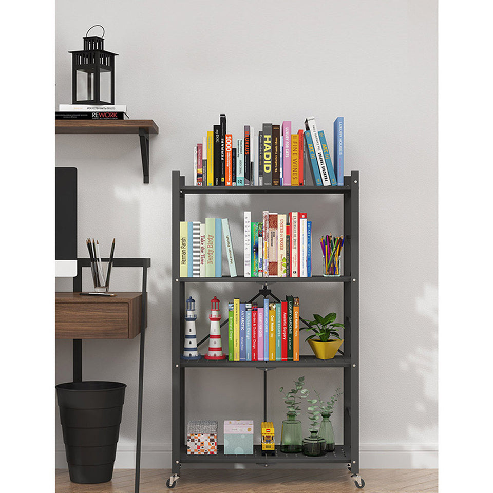 SOGA 2X 4 Tier Steel Foldable Kitchen Cart Multi-Functional Shelves with Wheels