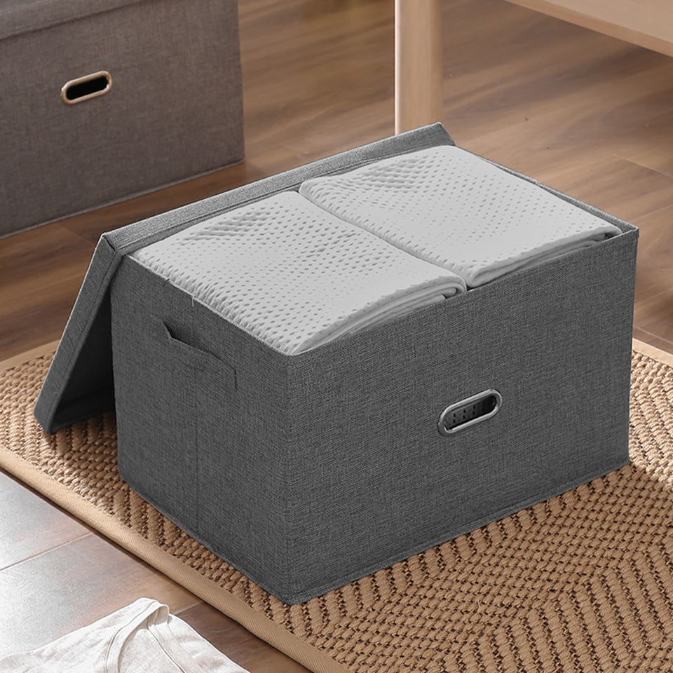 SOGA Grey Medium Foldable Canvas Storage Box Cube Clothes Basket Organiser Home Decorative Box