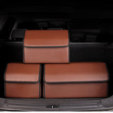 SOGA 2X Leather Car Boot Collapsible Foldable Trunk Cargo Organizer Portable Storage Box Coffee/Gold Stitch Large