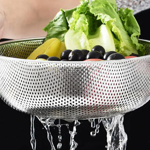 SOGA Stainless Steel Perforated Metal Colander Set Food Strainer Basket Mesh Net Bowl with 2 Handle
