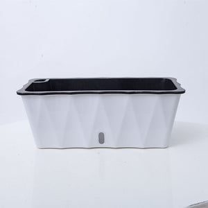 SOGA 2-Pack Large White Rectangular Plastic Flowerpot for Outdoor Garden
