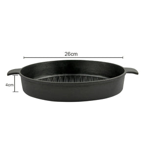 SOGA 2X 26cm Round Ribbed Cast Iron Frying Pan Skillet Steak Sizzle Platter with Handle