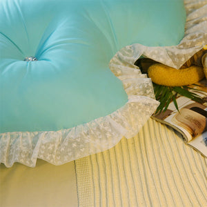 SOGA 120cm Light Blue Princess Bed Pillow Headboard Backrest Bedside Tatami Sofa Cushion with Ruffle Lace Home Decor