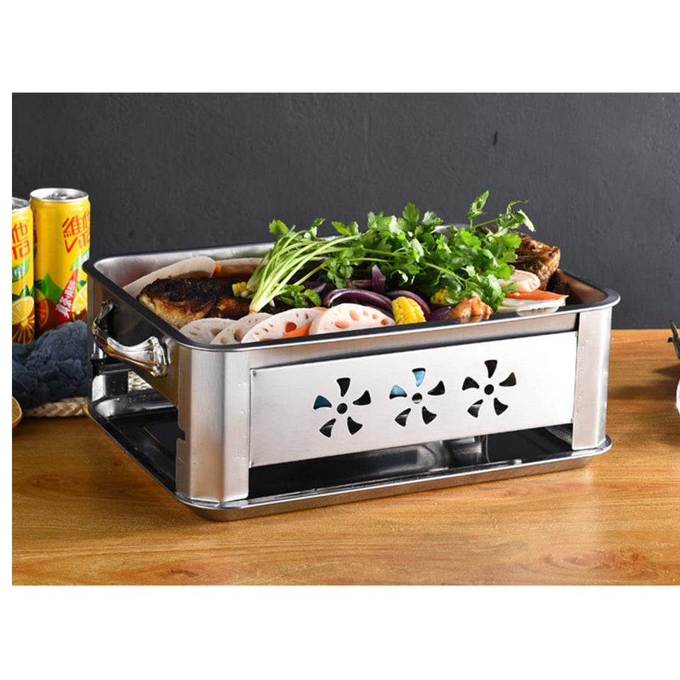 45CM Portable Stainless Steel Outdoor Chafing Dish BBQ Fish Stove Grill Plate