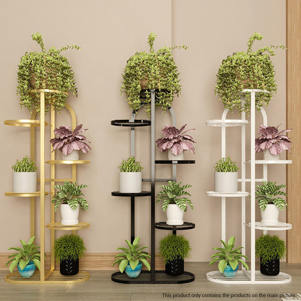 SOGA 6 Tier 7 Pots White Metal Plant Rack Flowerpot Storage Display Stand Holder Home Garden Decor