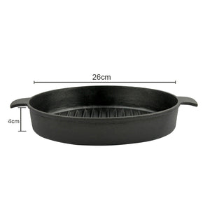 SOGA 26cm Round Ribbed Cast Iron Frying Pan Skillet Steak Sizzle Platter with Handle