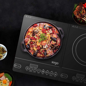 SOGA Dual Burners Cooktop Stove 30cm Cast Iron Skillet and 17L Stainless Steel Stockpot