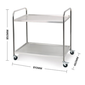 SOGA 2 Tier Stainless Steel Kitchen Dining Food Cart Trolley Utility Round 81x46x85cm Small