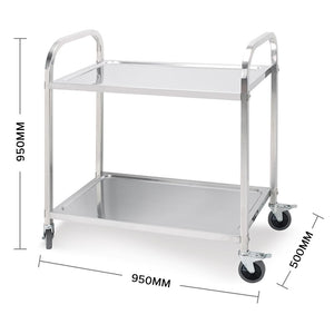 SOGA 2 Tier Stainless Steel Kitchen Trolley Bowl Collect Service FoodCart 95x50x95cm Large