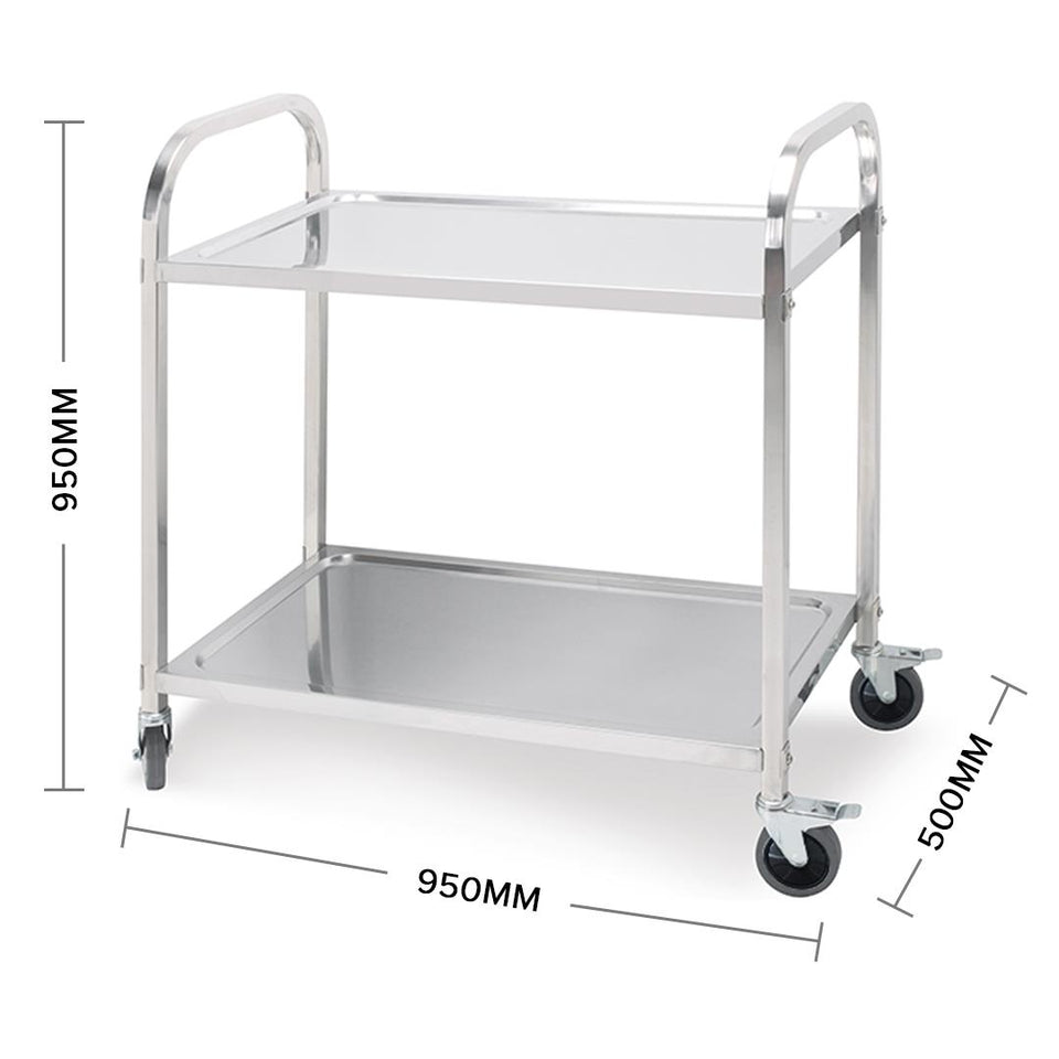 SOGA 2 Tier Stainless Steel Kitchen Trolley Bowl Collect Service FoodCart 95x50x95cm Large