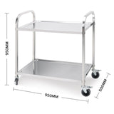 SOGA 2 Tier Stainless Steel Kitchen Trolley Bowl Collect Service FoodCart 95x50x95cm Large