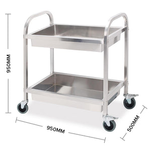 SOGA Stainless Steel Kitchen Trolley Cart 2 Tiers Dining Food Utility 95*50*95 Large