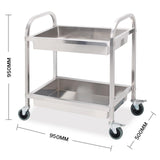 SOGA Stainless Steel Kitchen Trolley Cart 2 Tiers Dining Food Utility 95*50*95 Large
