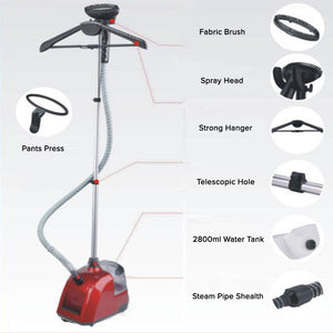 SOGA Garment Steamer Vertical Twin Pole Clothes 2.8L 1800w Professional Steaming Kit Red