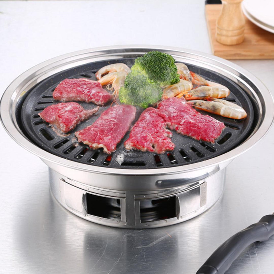  BBQ Plate,korean Style Stovetop,Smokeless Indoor Stainless  Steel Non-stick Roasting Round Barbecue Grill Pan For Indoor Outdoor  Camping BBQ, Cooking Delicious Roasting Food : Home & Kitchen