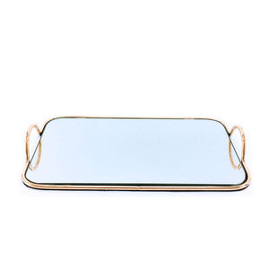 SOGA 40.5cm Gold Flat-Lay Mirror Glass Metal Tray Vanity Makeup Perfume Jewelry Organiser with Handles