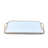 SOGA 40.5cm Gold Flat-Lay Mirror Glass Metal Tray Vanity Makeup Perfume Jewelry Organiser with Handles