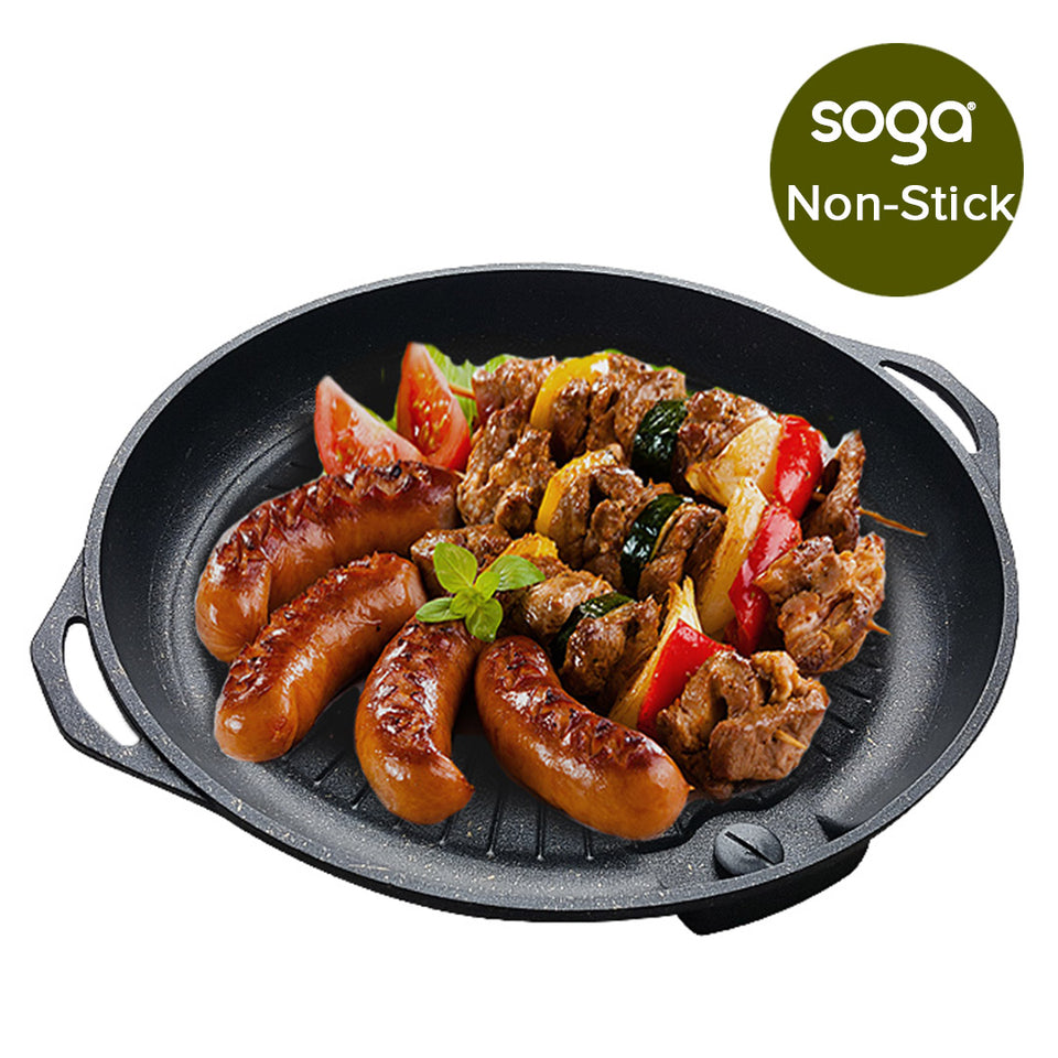 SOGA Non Stick Stone Coated Korean BBQ Grill Plate Round
