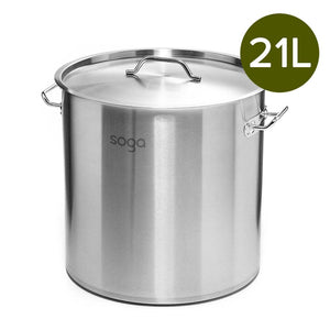 SOGA Stock Pot 21L Top Grade Thick Stainless Steel Stockpot 18/10