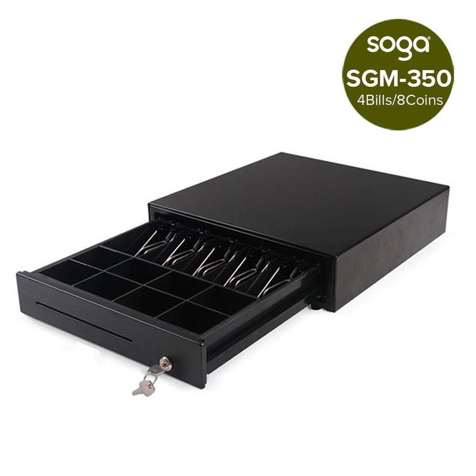 SOGA Black Heavy Duty Cash Drawer Electronic 4 Bills 8 Coins Cheque Slot Tray Pos 350