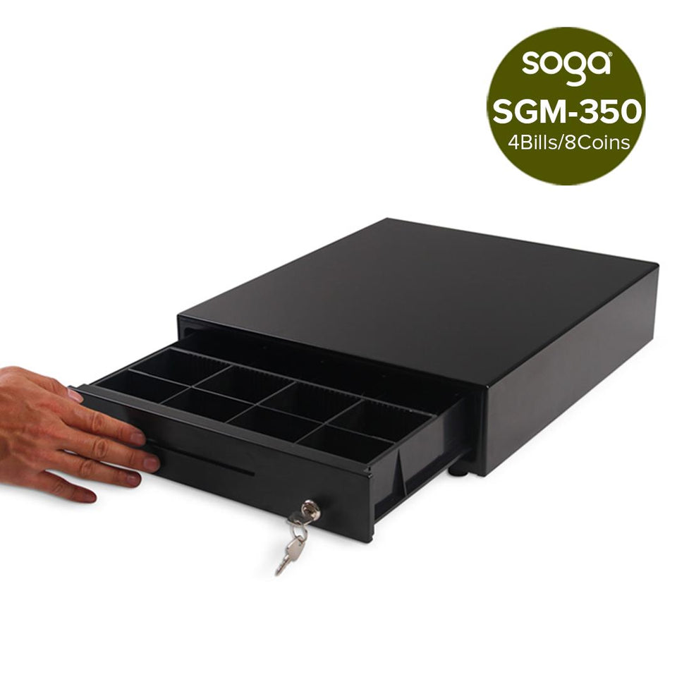 SOGA Black Heavy Duty Cash Drawer Manual 4 Bills 8 Coins Cheque Slot Tray Pos  350