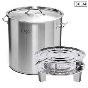 SOGA 21L Stainless Steel Stock Pot with Two Steamer Rack Insert Stockpot Tray