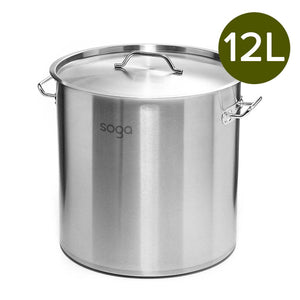 SOGA Stock Pot 12L Top Grade Thick Stainless Steel Stockpot 18/10