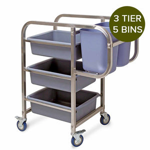 SOGA 2X 82x43x92cm Square 3 Tier Food Trolley Food Waste Cart Five Buckets Kitchen Food Utility