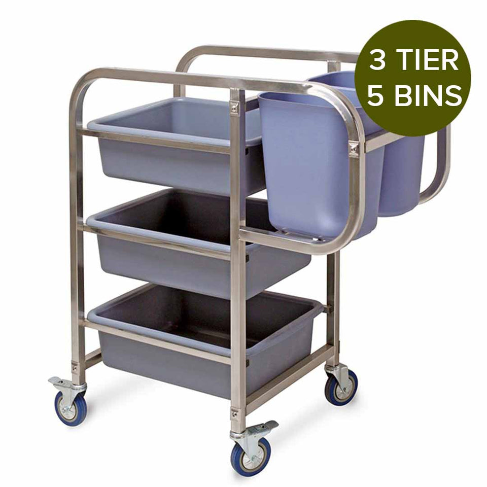 SOGA 2X 82x43x92cm Square 3 Tier Food Trolley Food Waste Cart Five Buckets Kitchen Food Utility