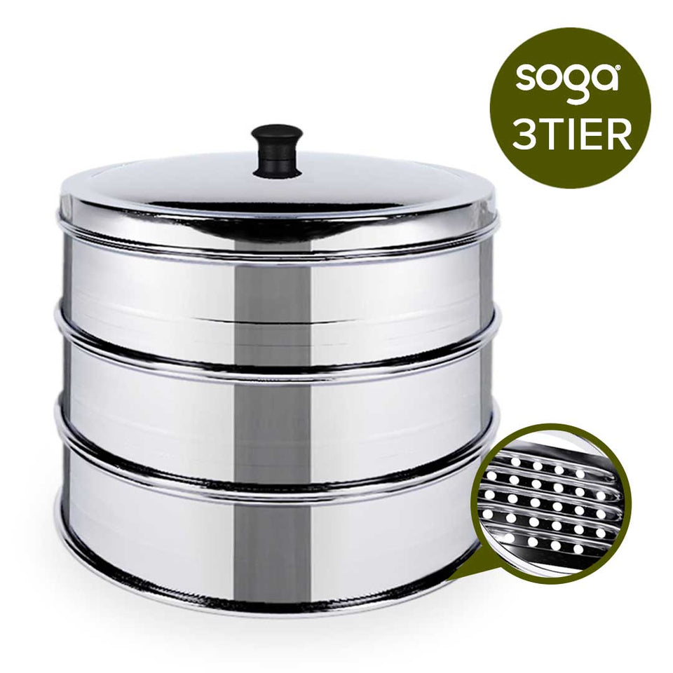 SOGA 3 Tier 25cm Stainless Steel Steamers With Lid Work inside of Basket Pot Steamers