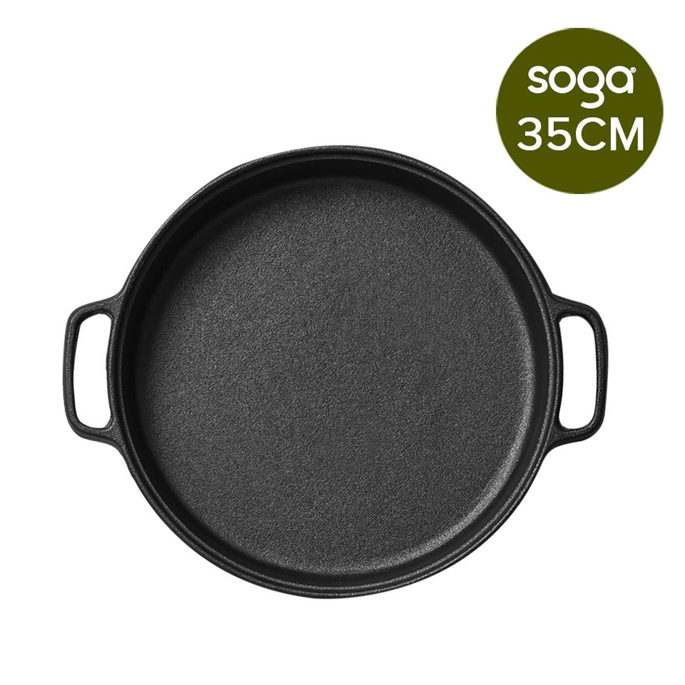 SOGA Cast Iron Frying Pan Skillet Coating Steak Sizzle Platter 35cm
