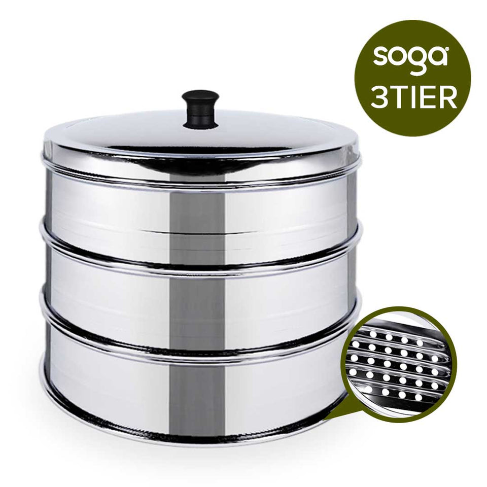 SOGA 3 Tier 28cm Stainless Steel Steamers With Lid Work inside of Basket Pot Steamers
