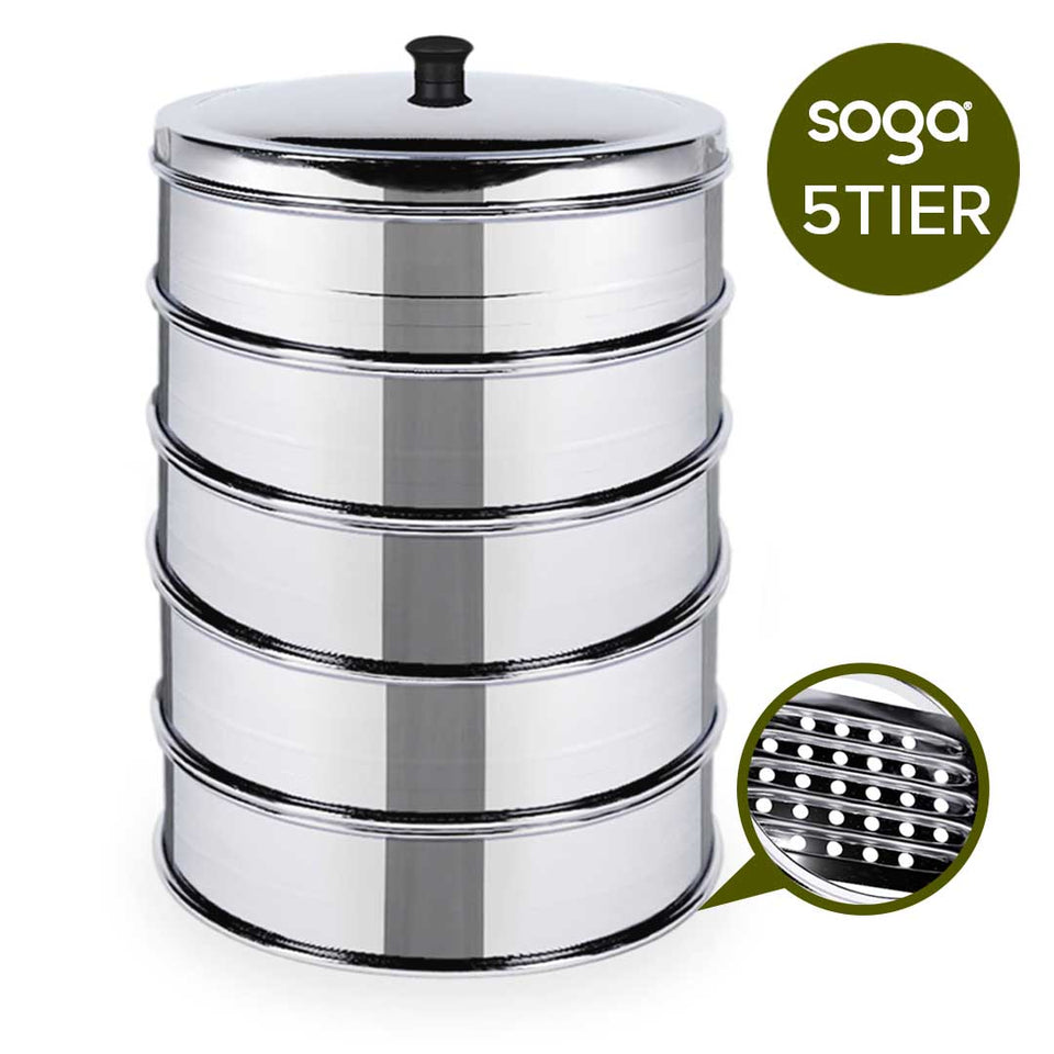 SOGA 5 Tier Stainless Steel Steamers With Lid Work inside of Basket Pot Steamers 22cm